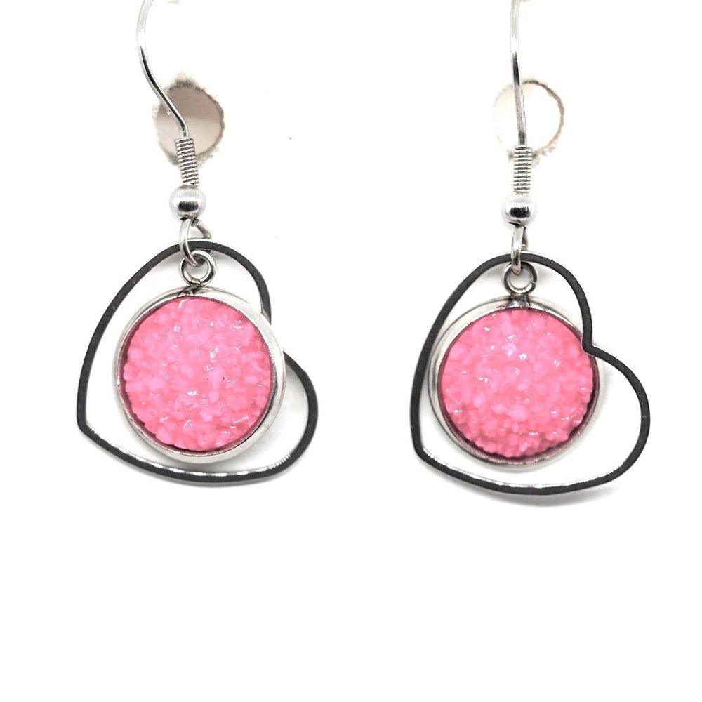 Pink Crystal Heart Earrings